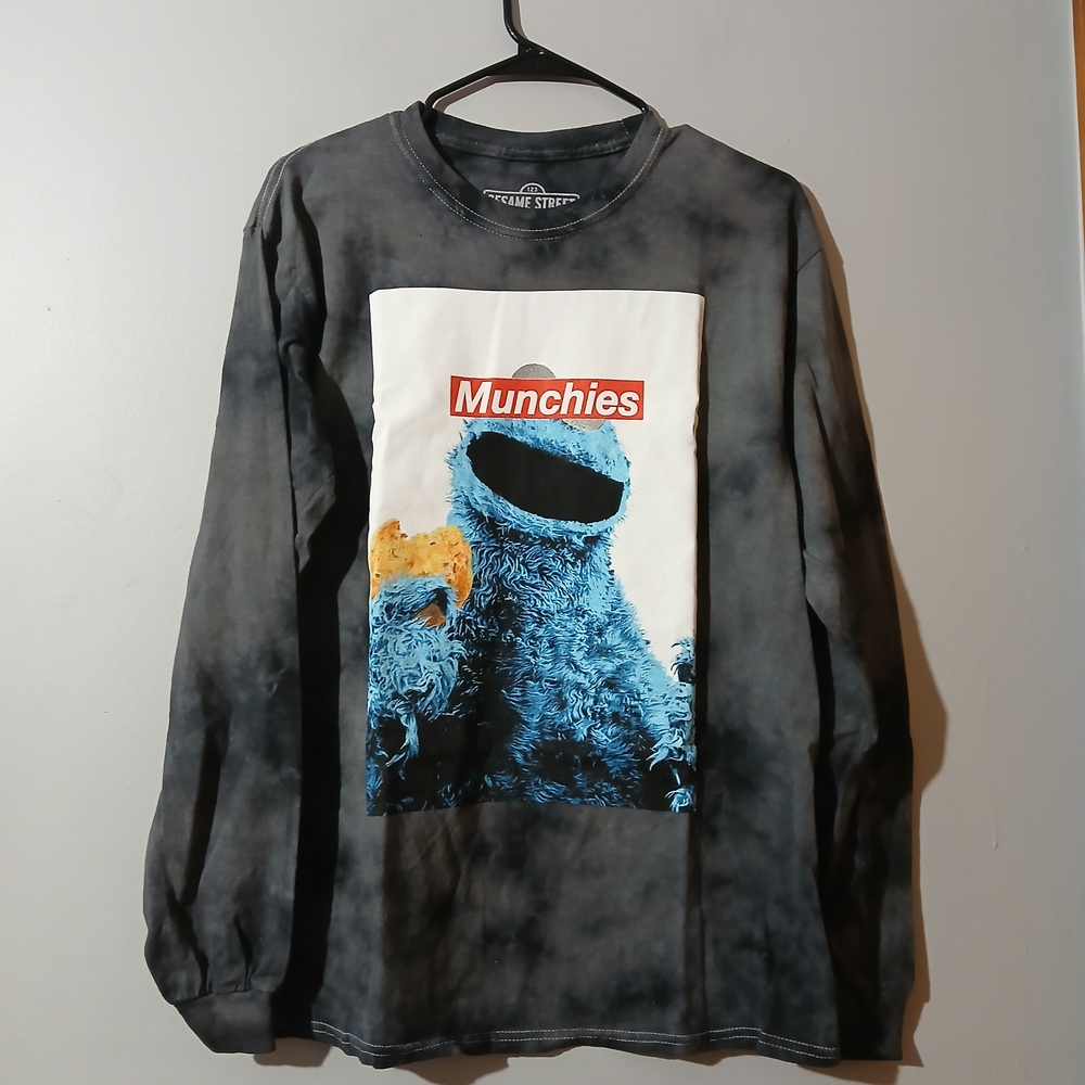 Sesame Street Cookie Monster Black And Blue Long Sleeve Tee Women's Size Small